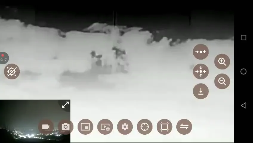 Thermal drone ground-station view showing a night-time thermal feed
