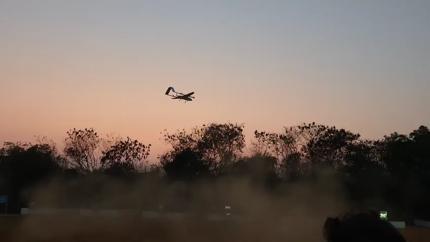 Fixed-wing VTOL UAV flying at dusk